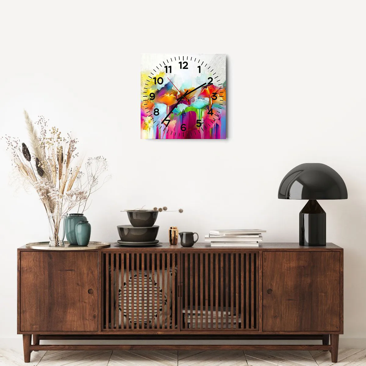 Ceas de perete - Ceas pe sticlă - Curcubeul înflorit - 40x40 cm