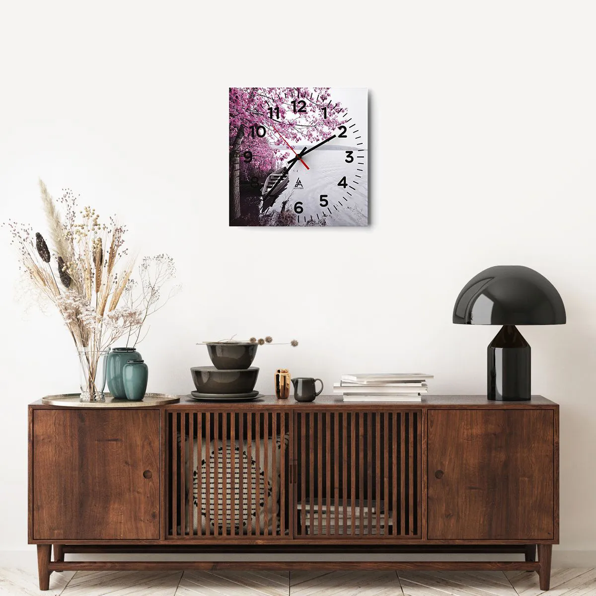 Relógio de parede - Relógio em vidro - Em silêncio cor-de-rosa - 40x40 cm