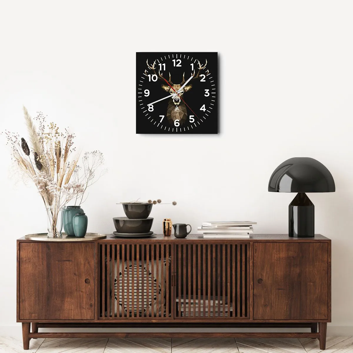 Ceas de perete - Ceas pe sticlă - Cerb cubist - 40x40 cm