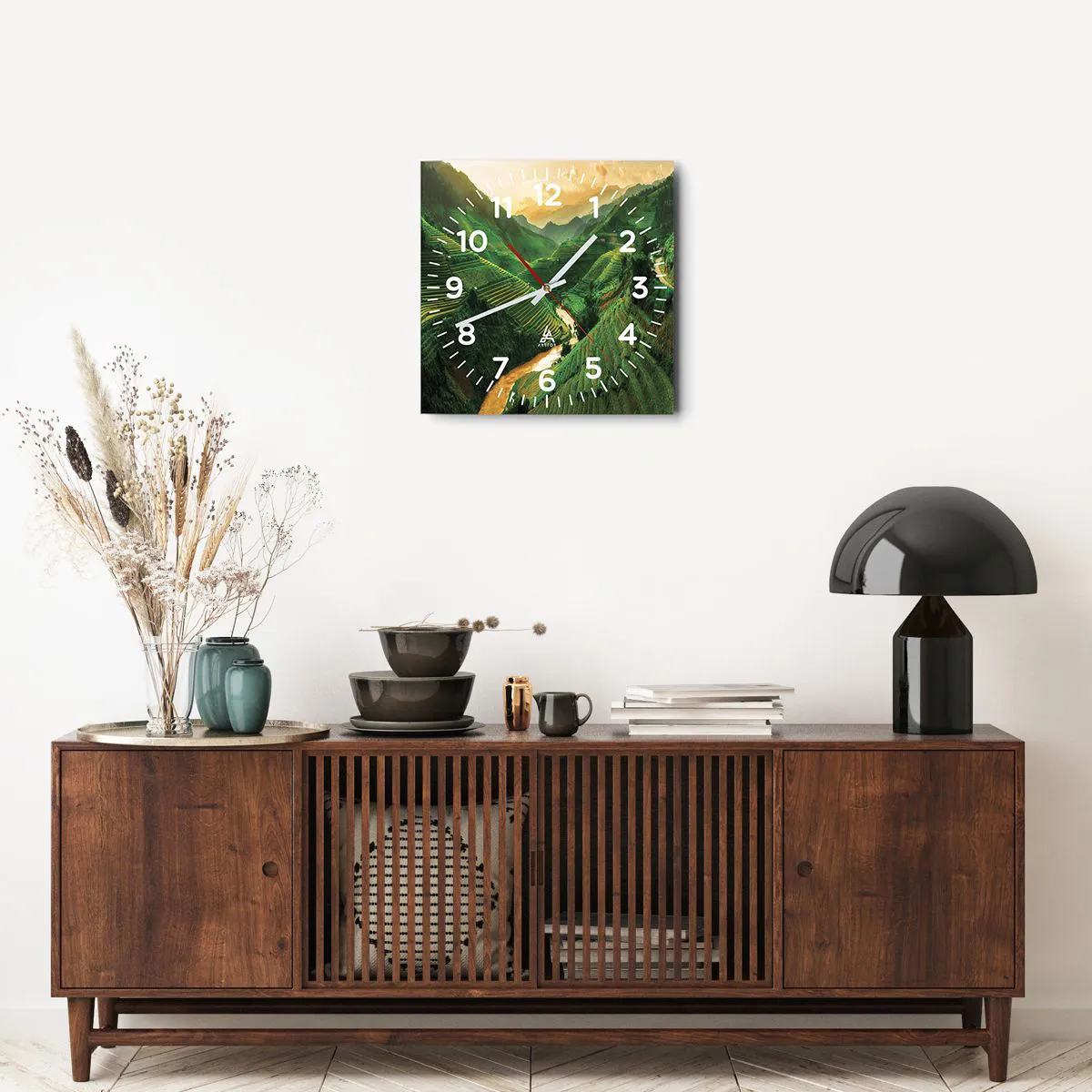 Wanduhr - Glasuhr - Vietnamesisches Tal - 40x40 cm