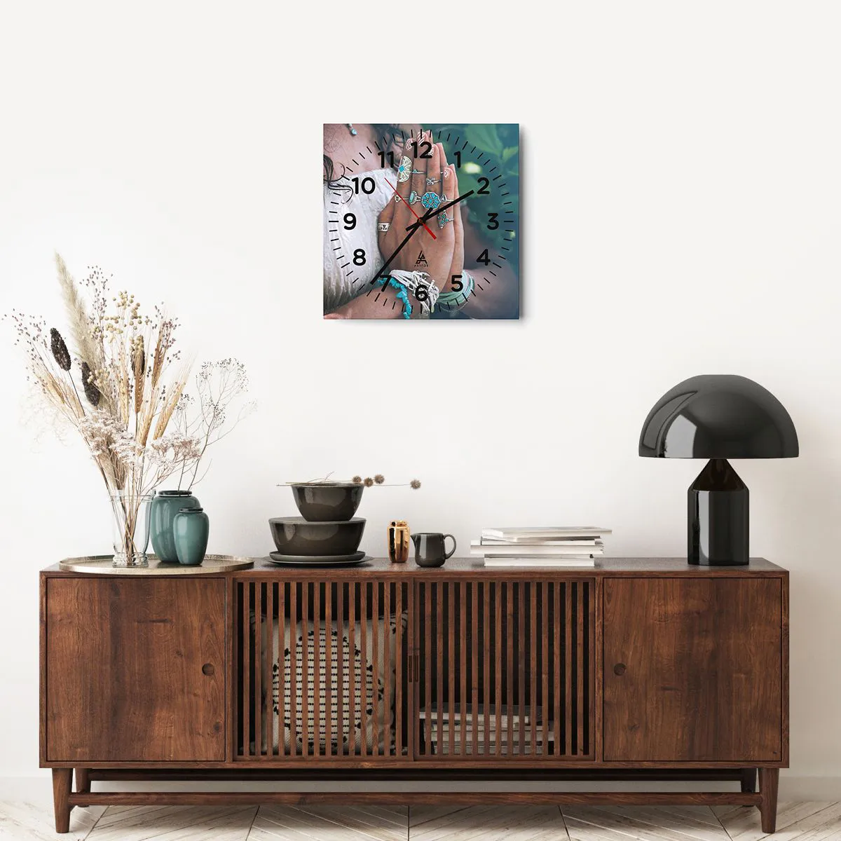 Wall clock - Clock on glass - Welcome to the Centre of Wellbeing - 40x40 cm