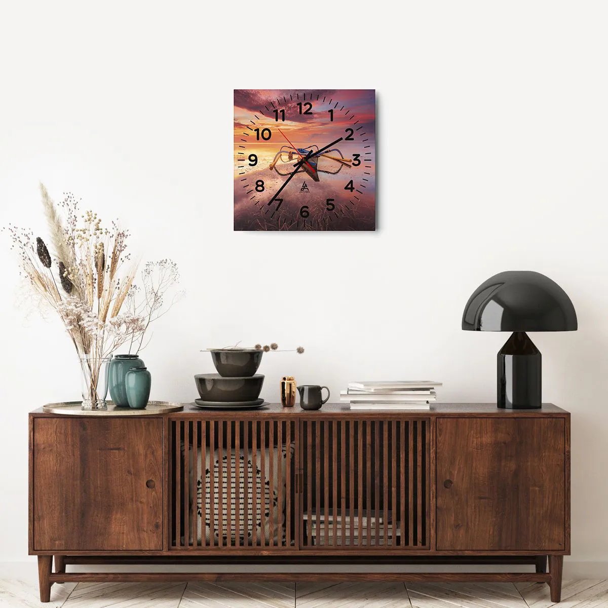 Ceas de perete - Ceas pe sticlă - Liniștea unei seri tropicale - 40x40 cm