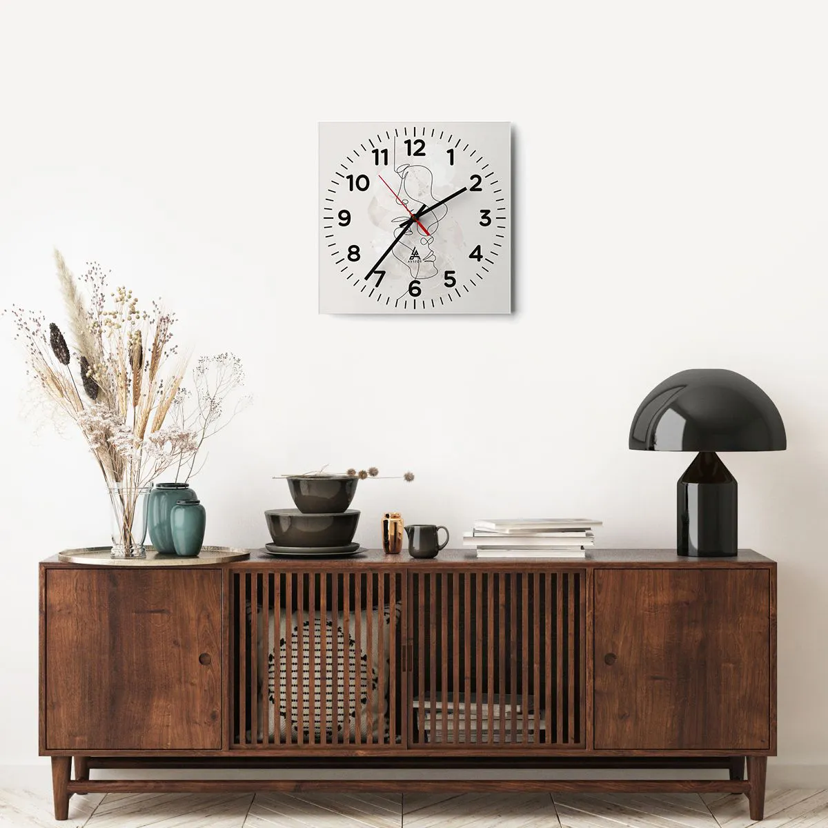 Ceas de perete - Ceas pe sticlă - Încurcați într-o îmbrățișare - 40x40 cm