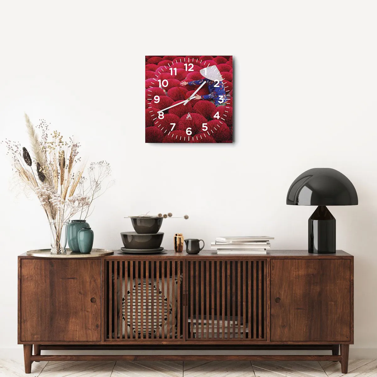 Ceas de perete - Ceas pe sticlă - Într-un câmp de orez - 40x40 cm