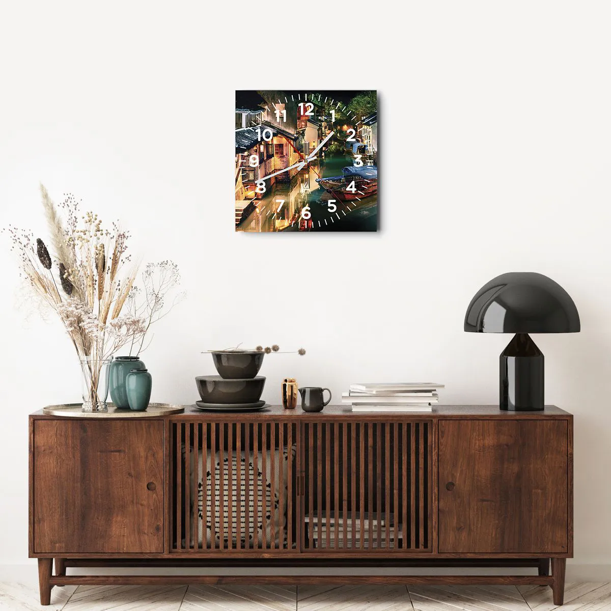 Wanduhr - Glasuhr - Ein Abend auf einer chinesischen Straße - 40x40 cm
