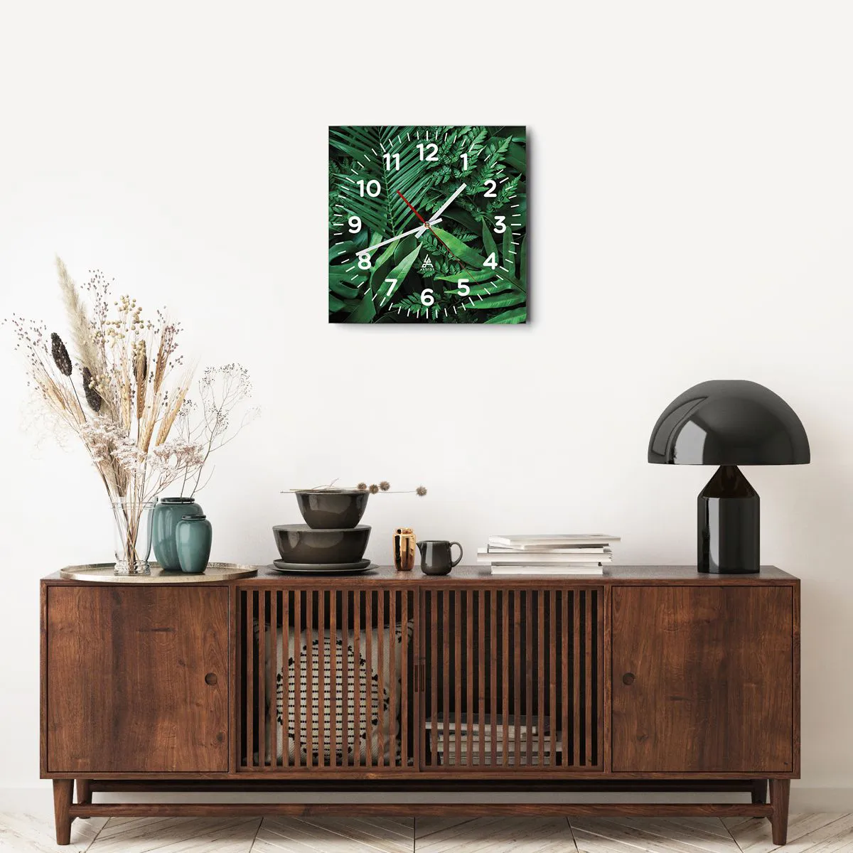 Ceas de perete - Ceas pe sticlă - Înfășurate în verde - 40x40 cm