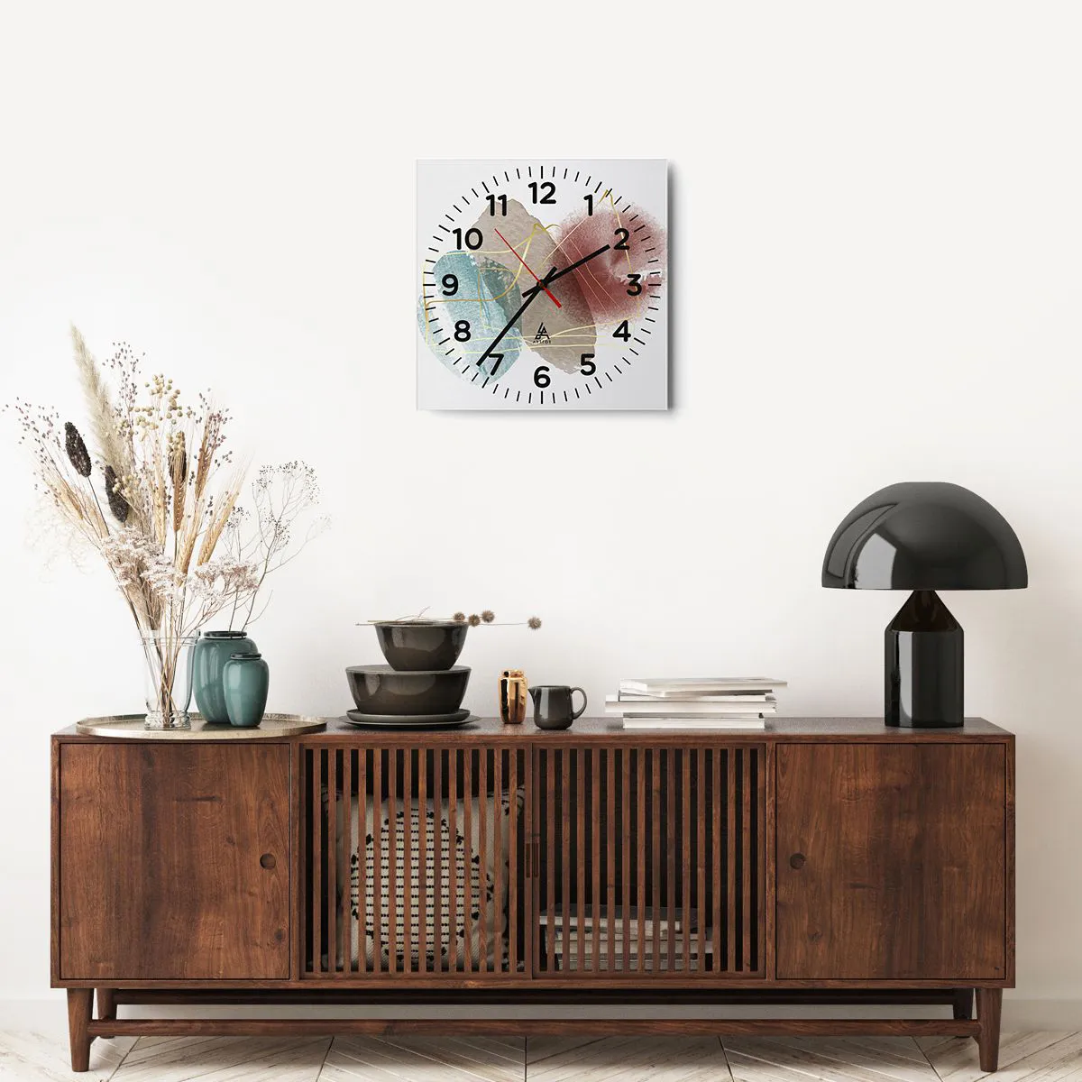 Ceas de perete - Ceas pe sticlă - Mărgele de spațiu - 40x40 cm