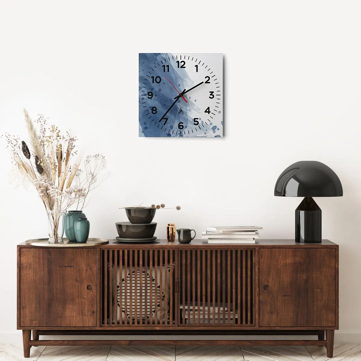 Relógio de parede - Relógio em vidro - Tule azul - 40x40 cm