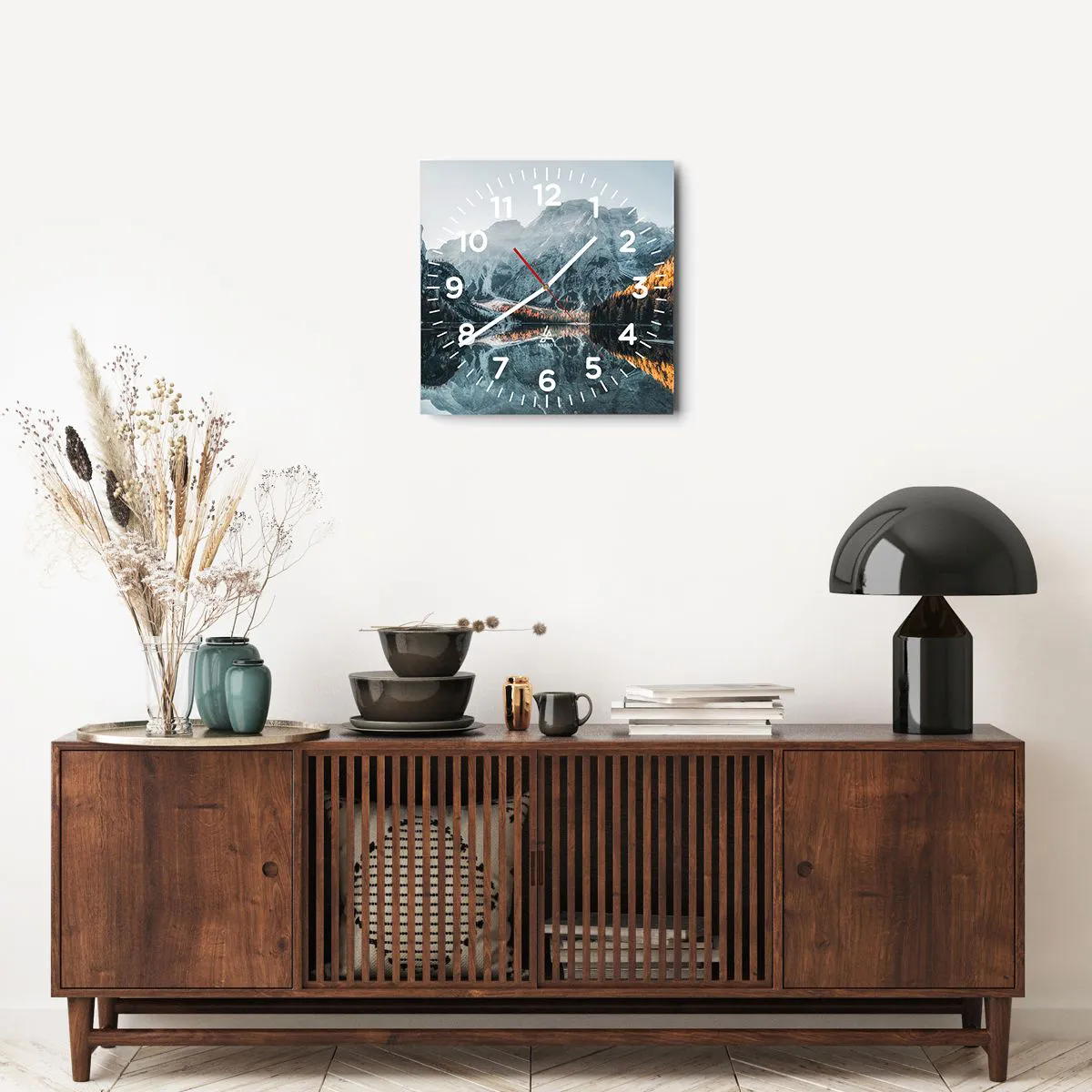 Wanduhr - Glasuhr - Spiegellandschaft - 40x40 cm