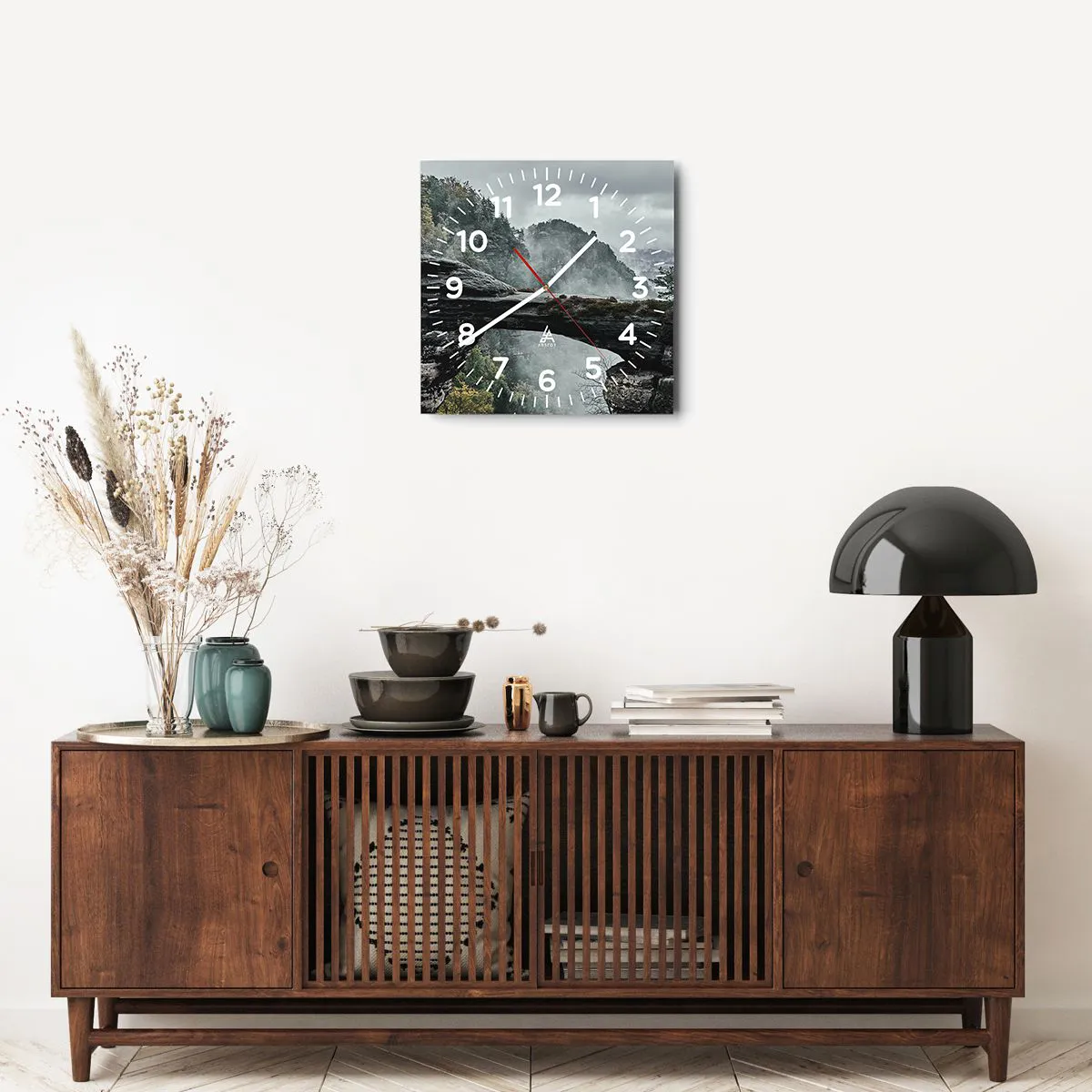 Wanduhr - Glasuhr - Abenteuer beginnt gleich - 40x40 cm