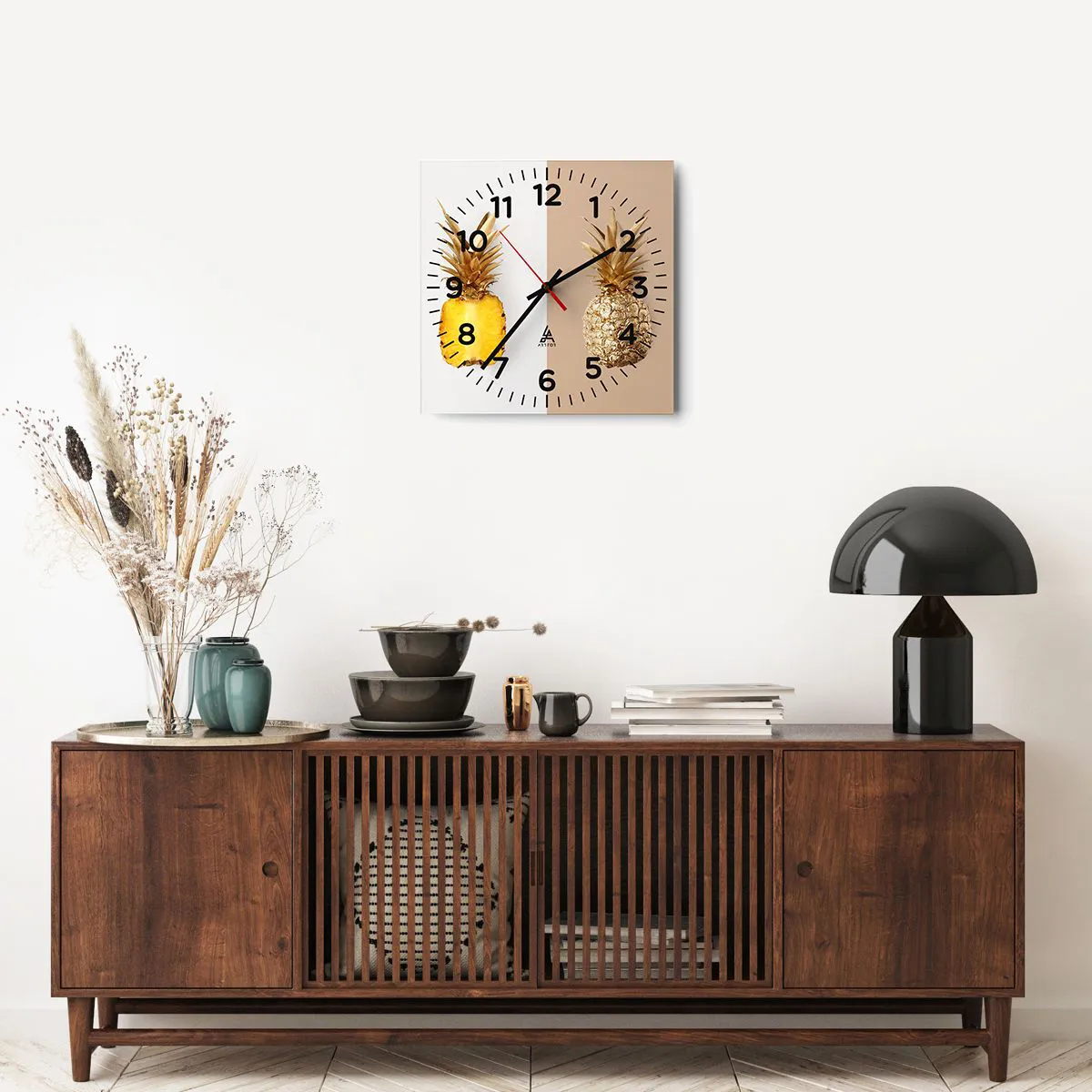 Väggklocka - Klocka på glas - Ananas för oss - 40x40 cm