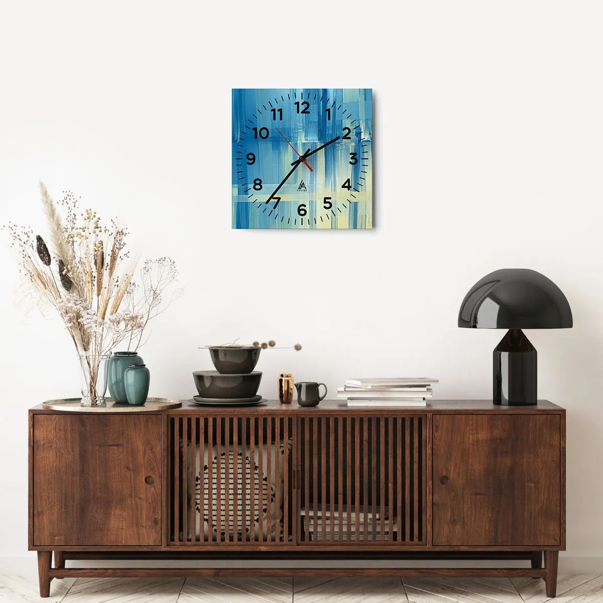 Reloj de pared - Reloj de vidrio - Composición en turquesa - 40x40 cm