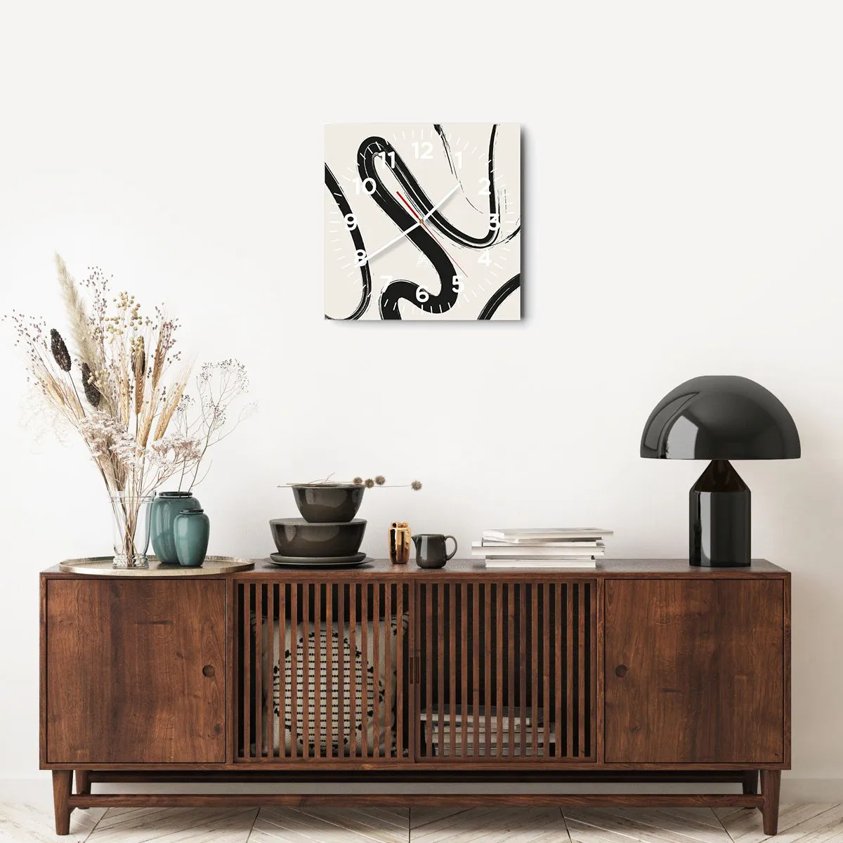 Ceas de perete - Ceas pe sticlă - Capriciu în alb și negru - 40x40 cm