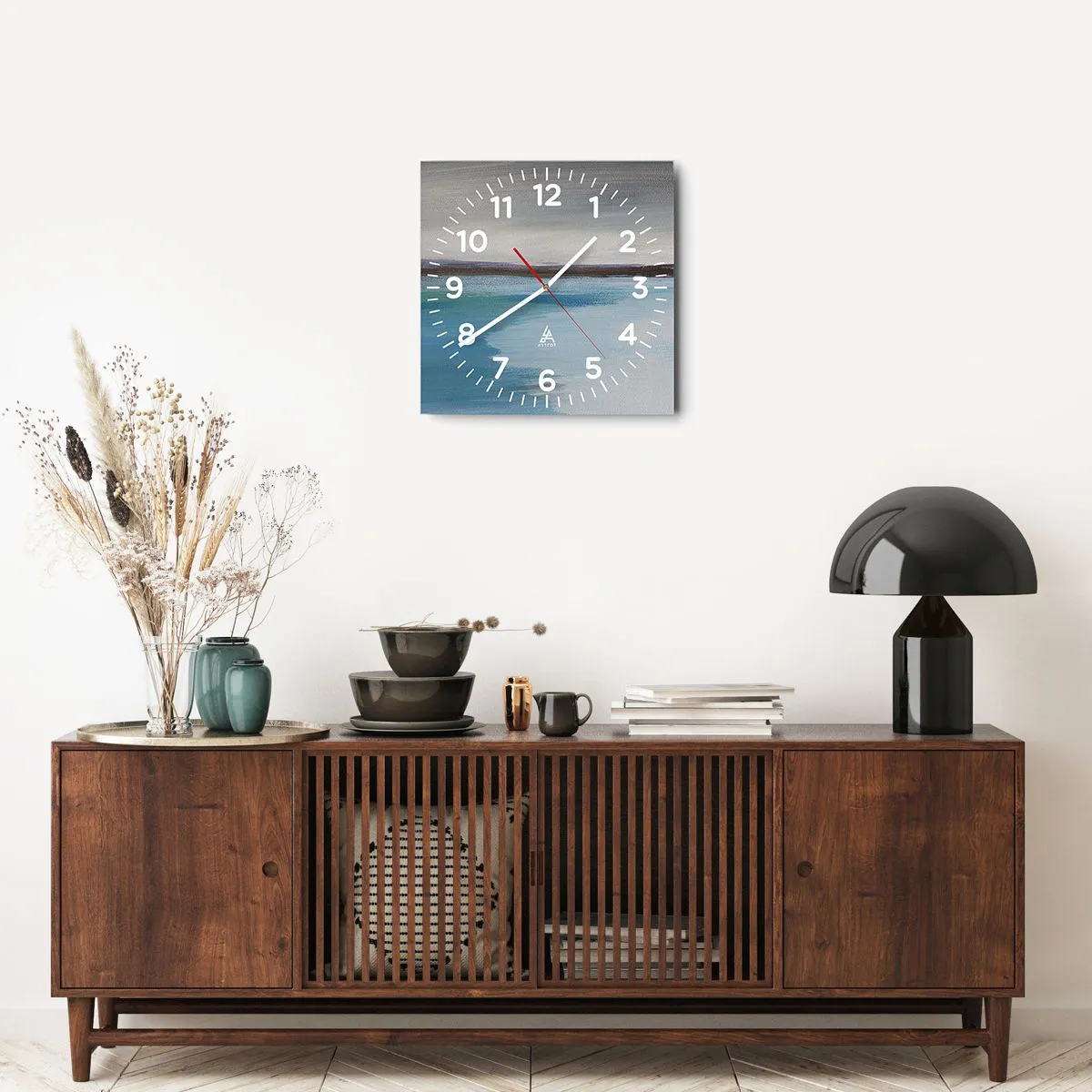 Reloj de pared - Reloj de vidrio - Paisaje horizontal - 40x40 cm