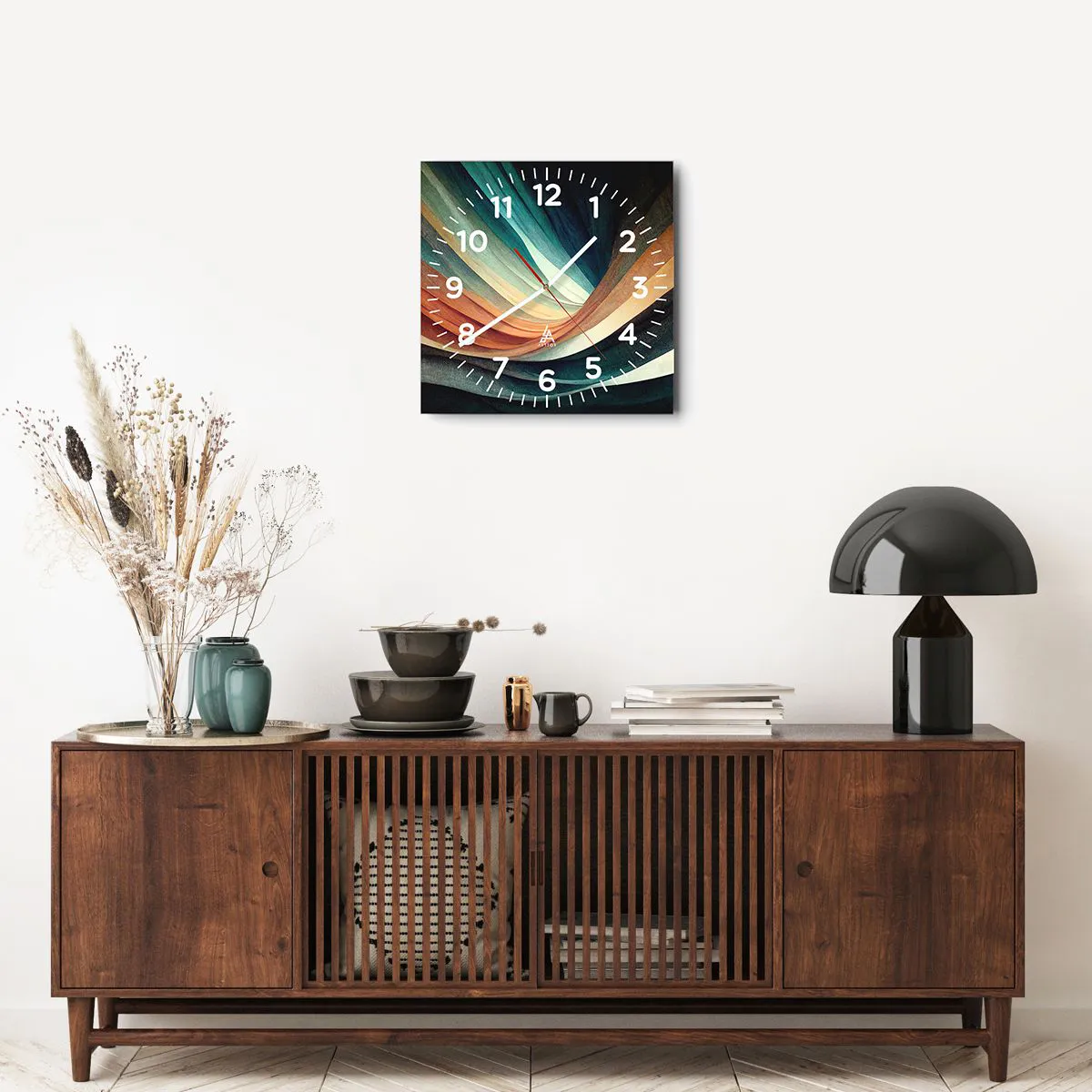 Relógio de parede - Relógio em vidro - Tecido de cores - 40x40 cm