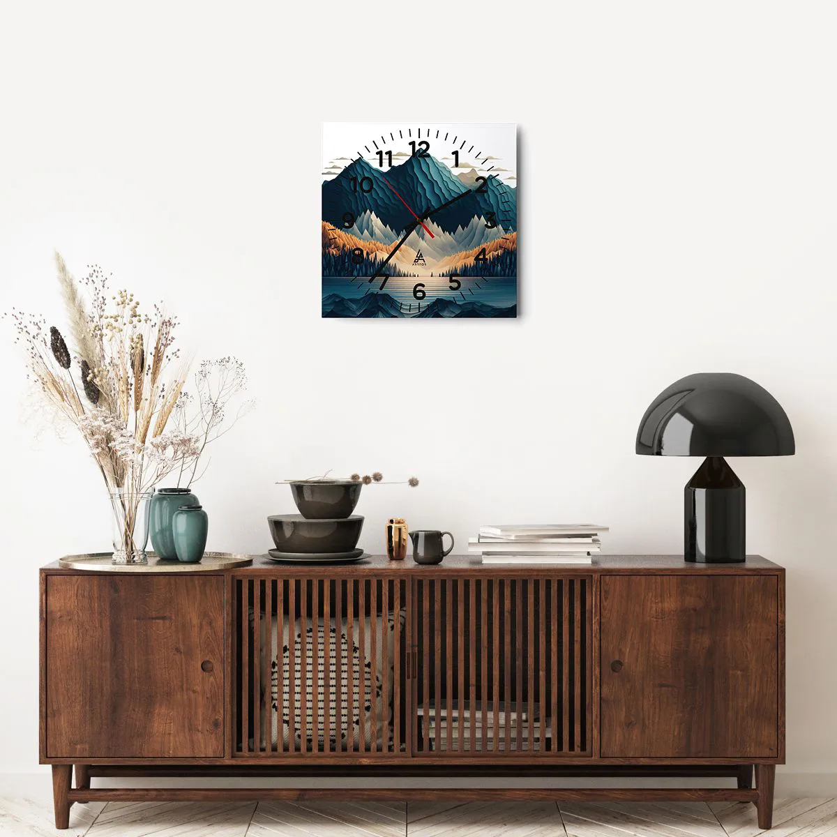 Reloj de pared - Reloj de vidrio - Paisaje perfecto de montañas - 40x40 cm
