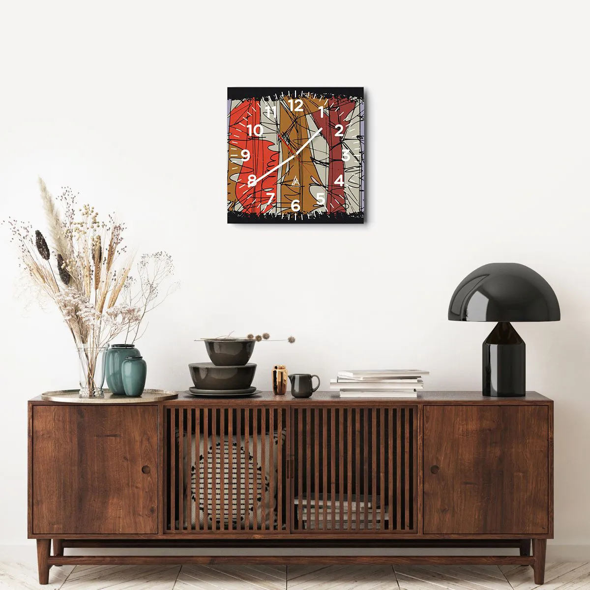 Vægur, Uret - Spontan komposition - 40x40 cm