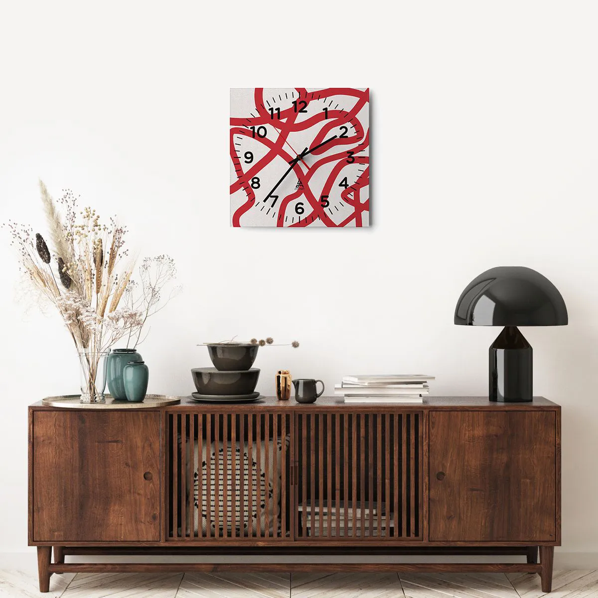 Wanduhr - Glasuhr - Rot auf Weiß - 40x40 cm