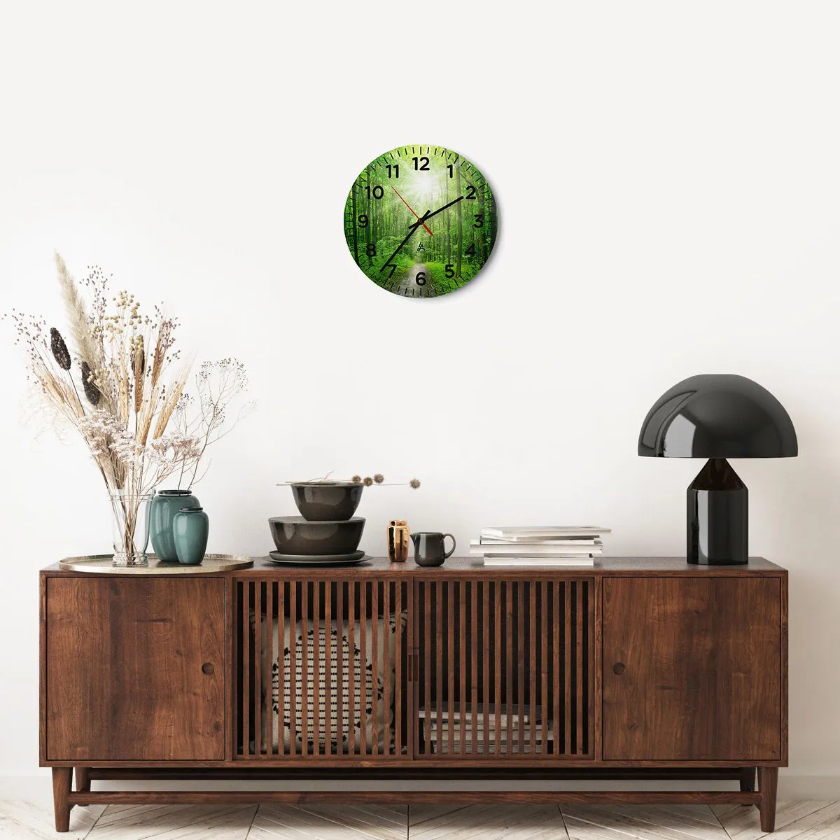 Wall clock - Clock on glass - Green Cathedral - 30x30 cm
