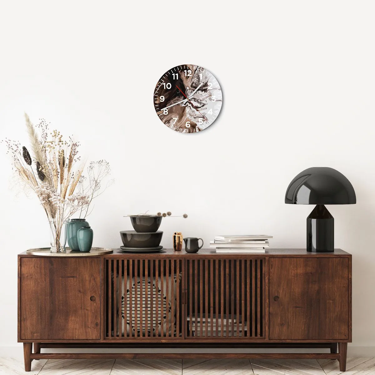 Relógio de parede - Relógio em vidro - Contraste de cores - 30x30 cm