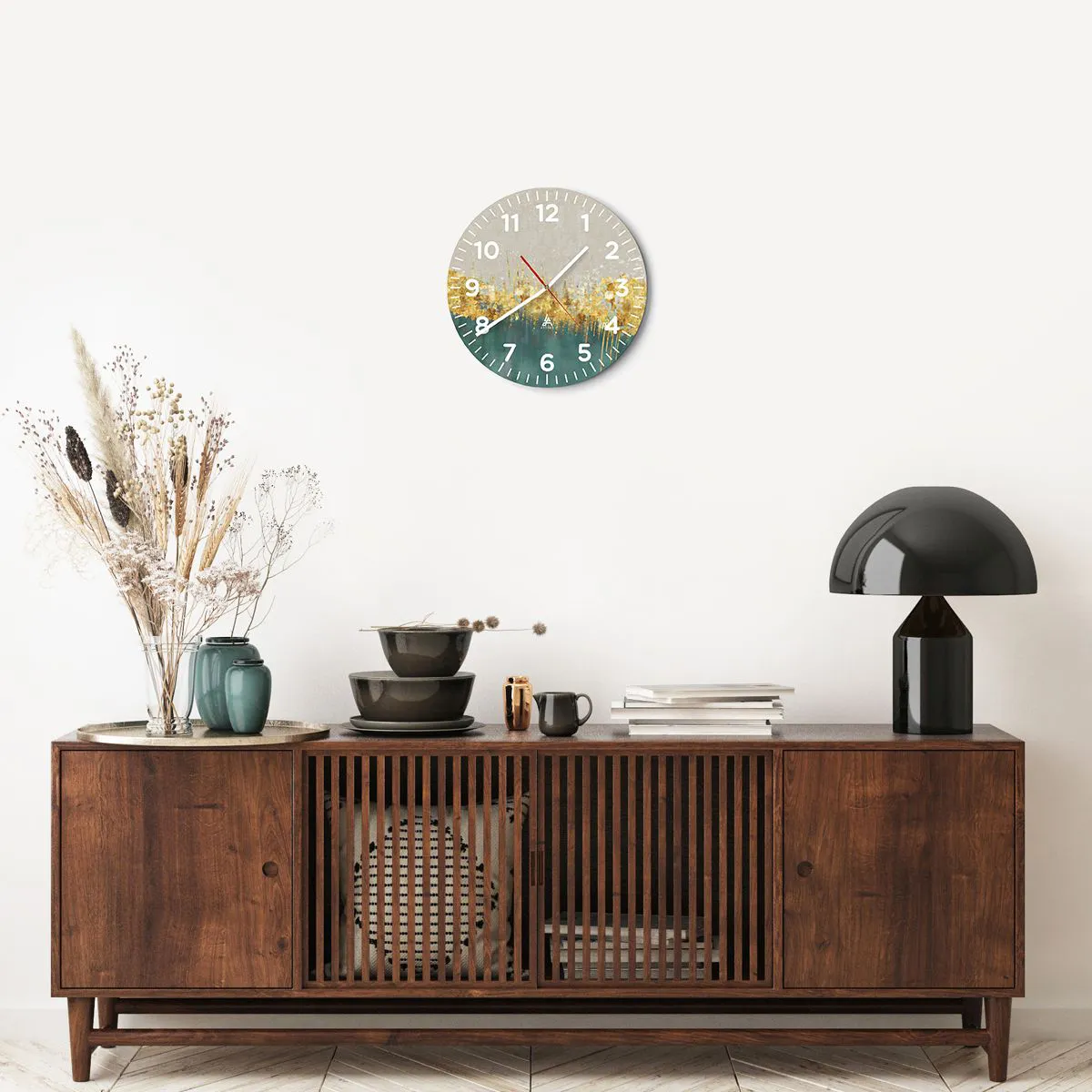 Wall clock - Clock on glass - Golden Border - 30x30 cm