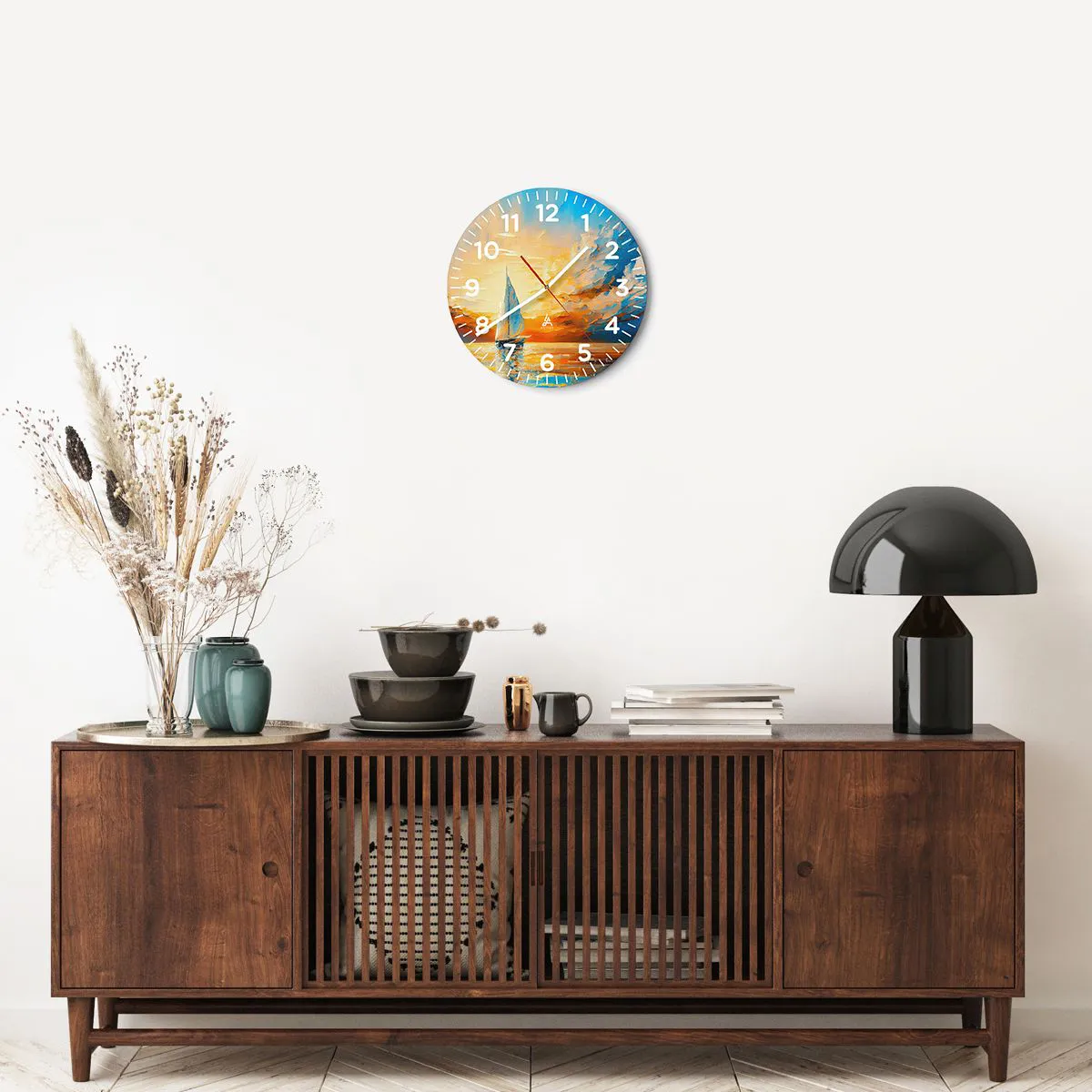 Ceas de perete - Ceas pe sticlă - Navigare prin aur - 30x30 cm