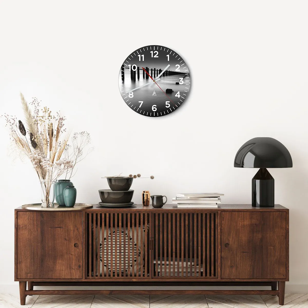 Wanduhr - Glasuhr - Graue Distanz im Nebel - 40x40 cm