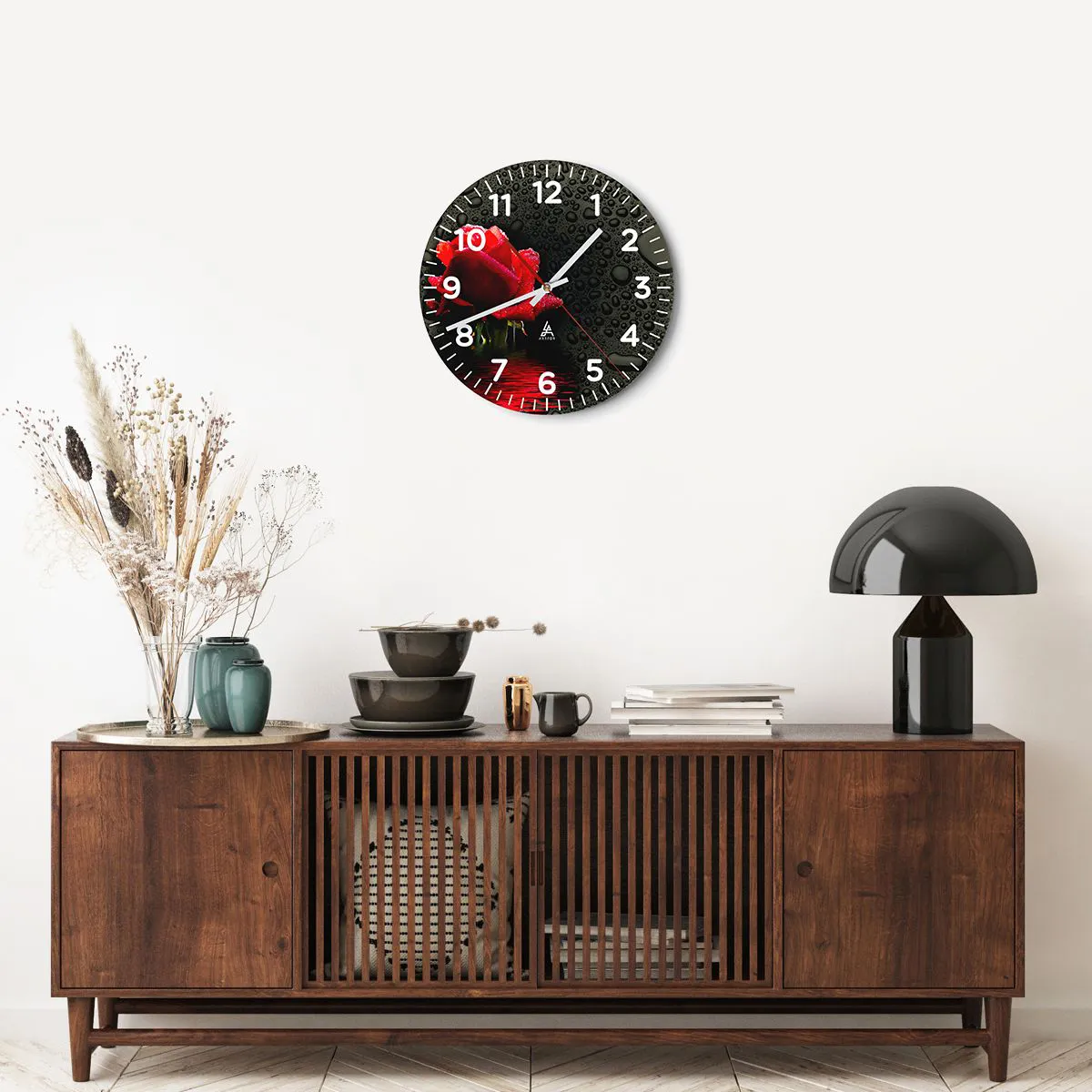 Vægur, Uret - Rød og sort - 40x40 cm