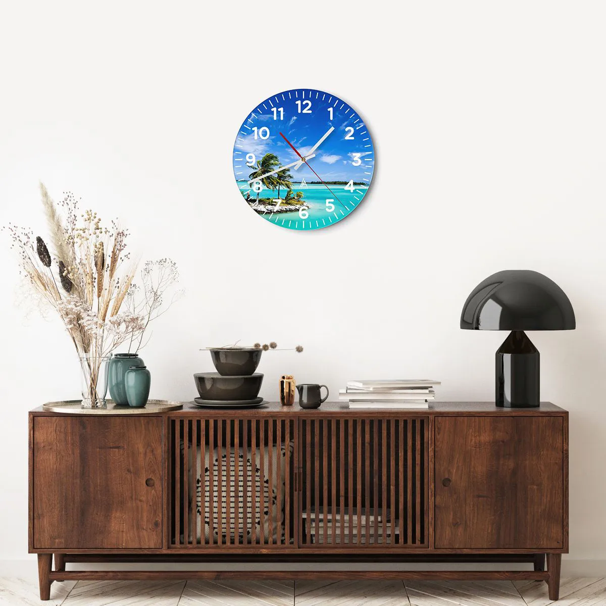 Ceas de perete - Ceas pe sticlă - Paradisul pe pământ - 40x40 cm