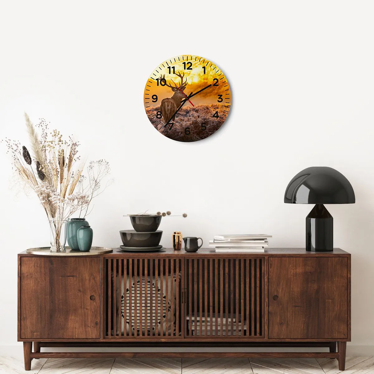 Ceas de perete - Ceas pe sticlă - Regele pădurii de toamnă - 40x40 cm