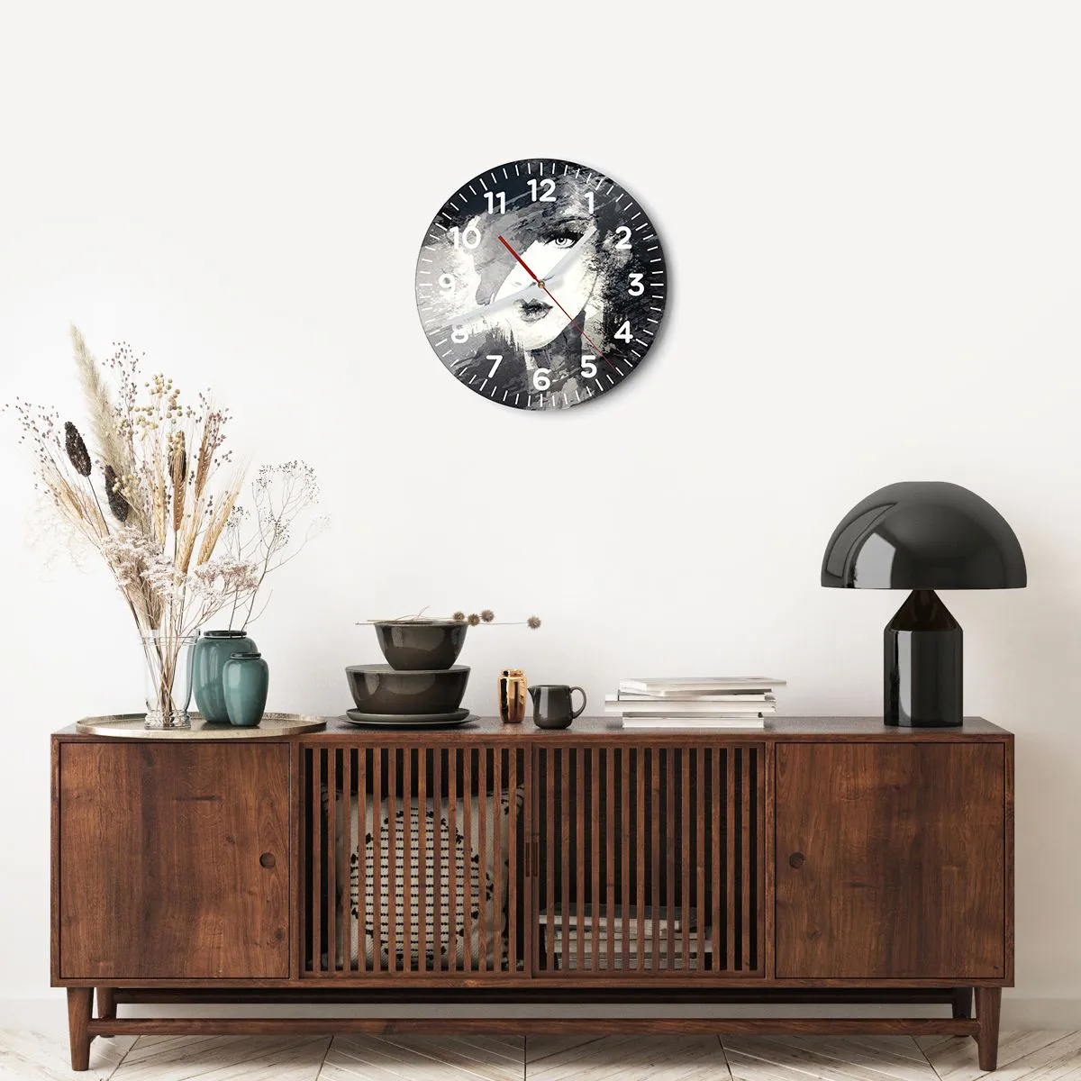 Ceas de perete - Ceas pe sticlă - Din spatele unui voal gri - 40x40 cm