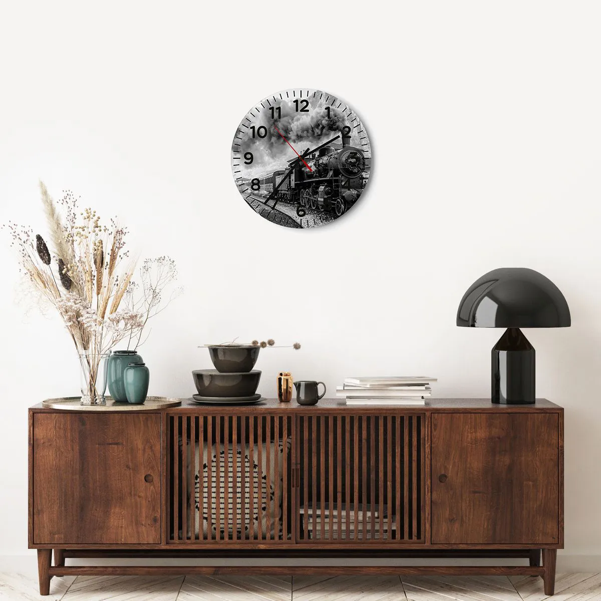 Wall clock - Clock on glass - Standing at the Station... - 40x40 cm