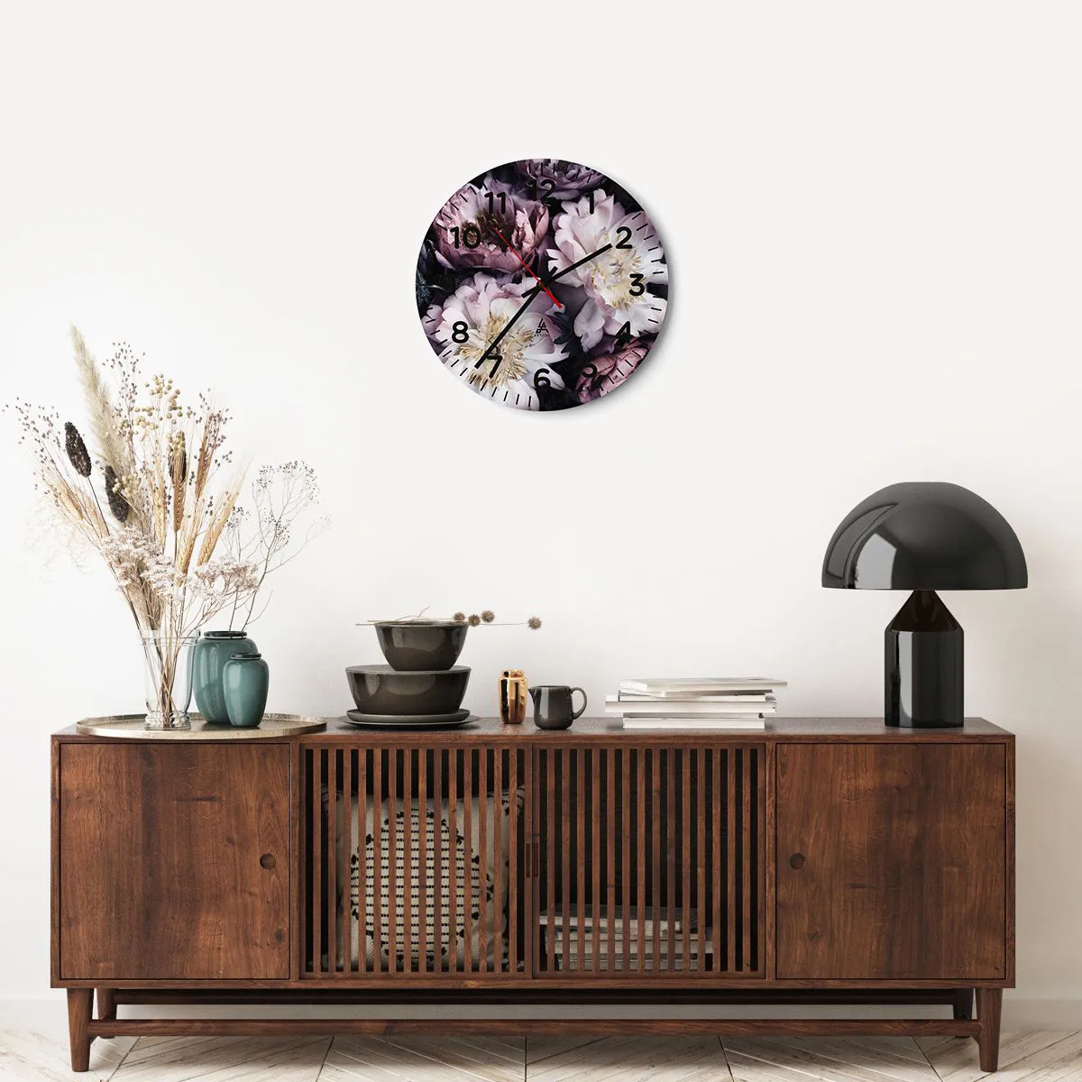 Ceas de perete - Ceas pe sticlă - Buchet în stil vechi - 40x40 cm