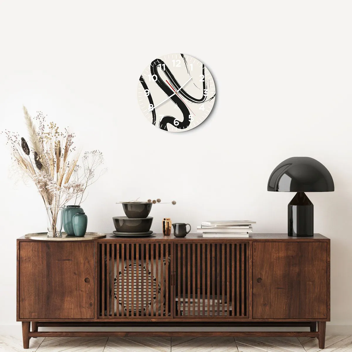 Ceas de perete - Ceas pe sticlă - Capriciu în alb și negru - 40x40 cm