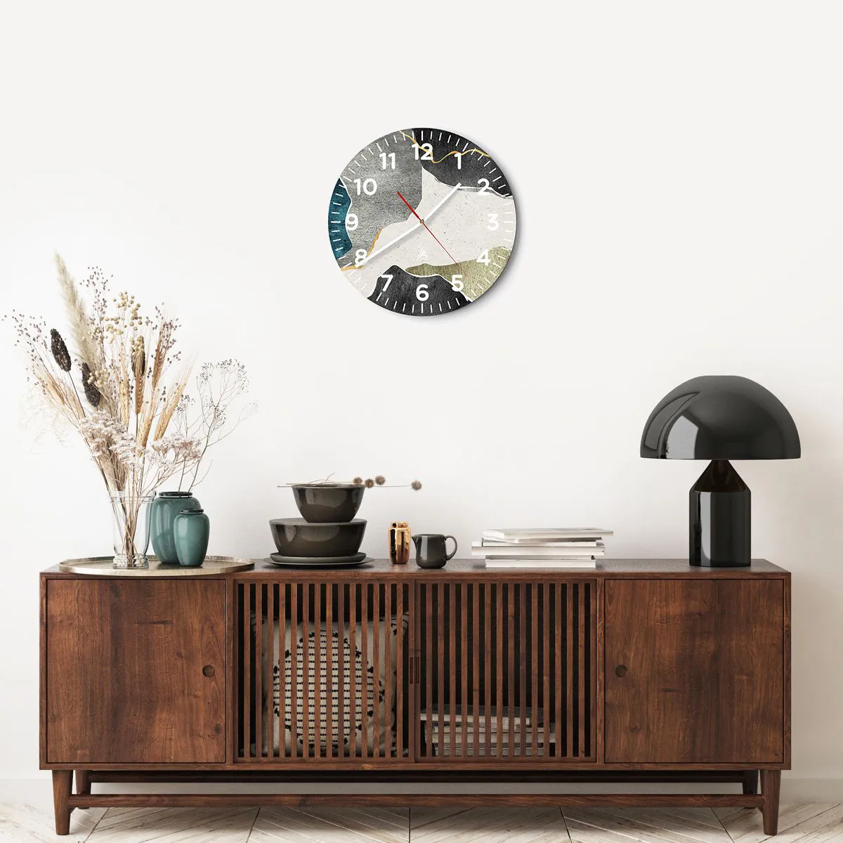 Horloge murale - Pendule murale - Composition mosaïque avec un fil d'or - 40x40 cm