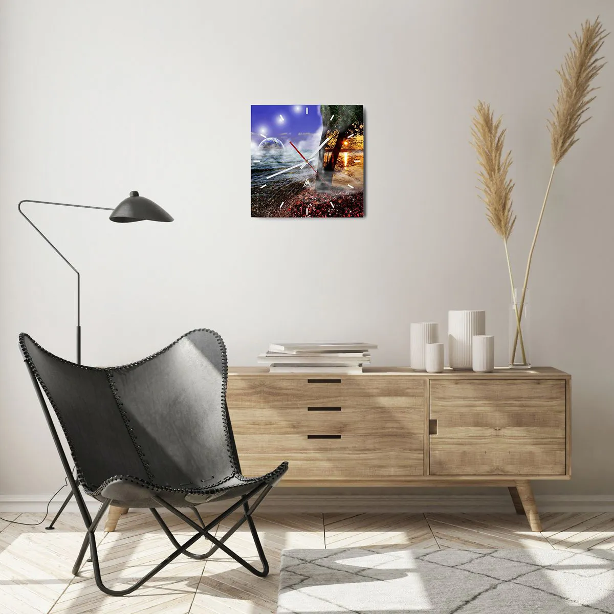 Nástěnné hodiny - Surrealistická krajina - jednota přírody - 30x30 cm