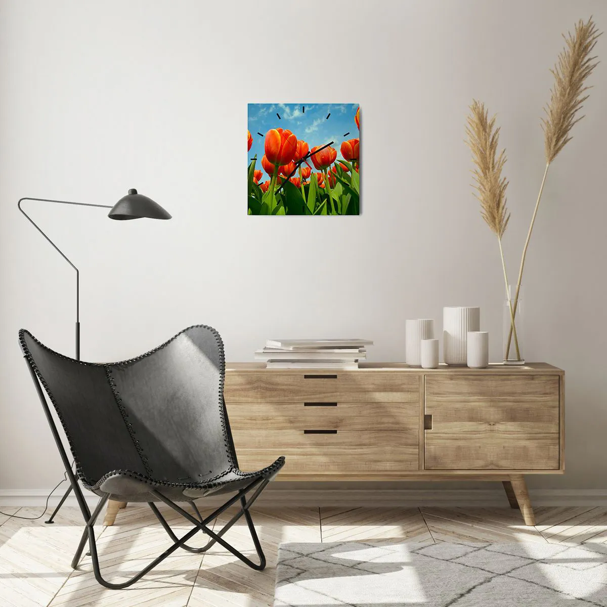 Ceas de perete - Ceas pe sticlă - Doar cerul albastru - 30x30 cm