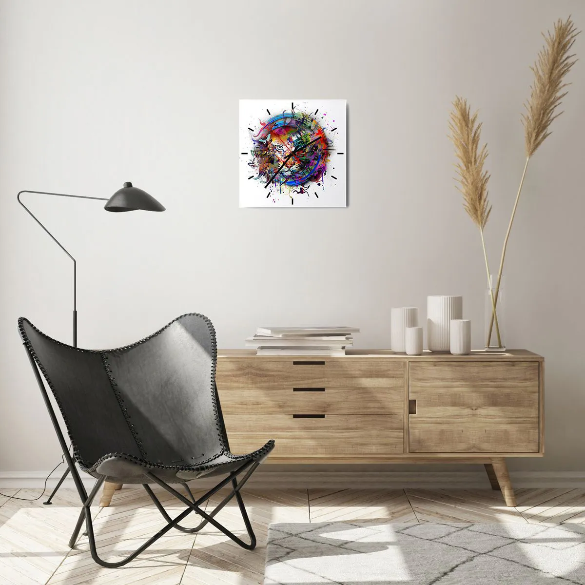 Väggklocka - Klocka på glas - Lurar bakom regnbågen - 30x30 cm