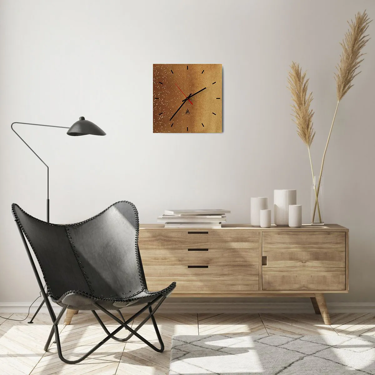 Zegar ścienny - Złoty gradient z subtelnym połyskiem i zdobieniem - 30x30cm - Narodziny światła - Nowoczesna dekoracja ścienna do salonu i sypialni ARTTOR