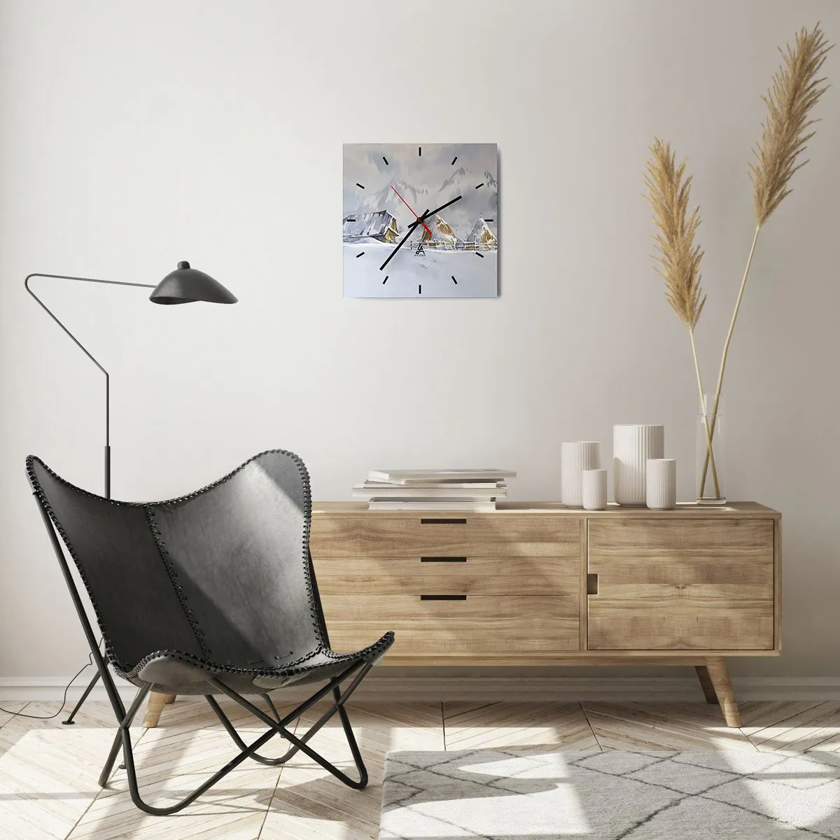 Relógio de parede - Relógio em vidro - No vale nevado - 30x30 cm