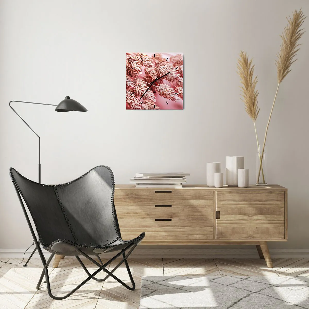 Wall clock - Clock on glass - Flowery Cascade in Pink - 30x30 cm