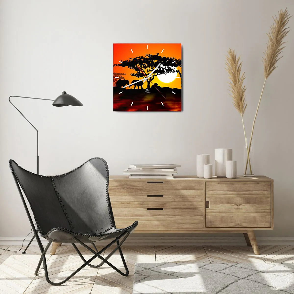 Wanduhr - Glasuhr - Treffen in der Savanne - 40x40 cm