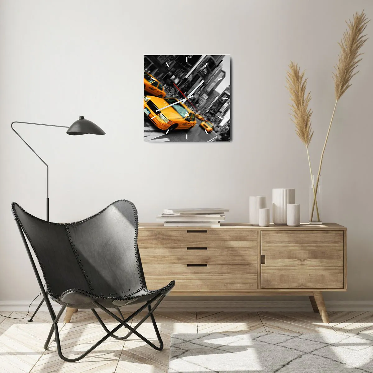 Väggklocka - Klocka på glas - New Yorks soldroppar - 40x40 cm