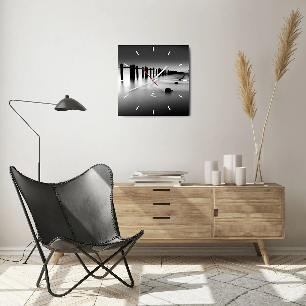 Ceas de perete - Ceas pe sticlă - În depărtare gri în ceață - 40x40 cm