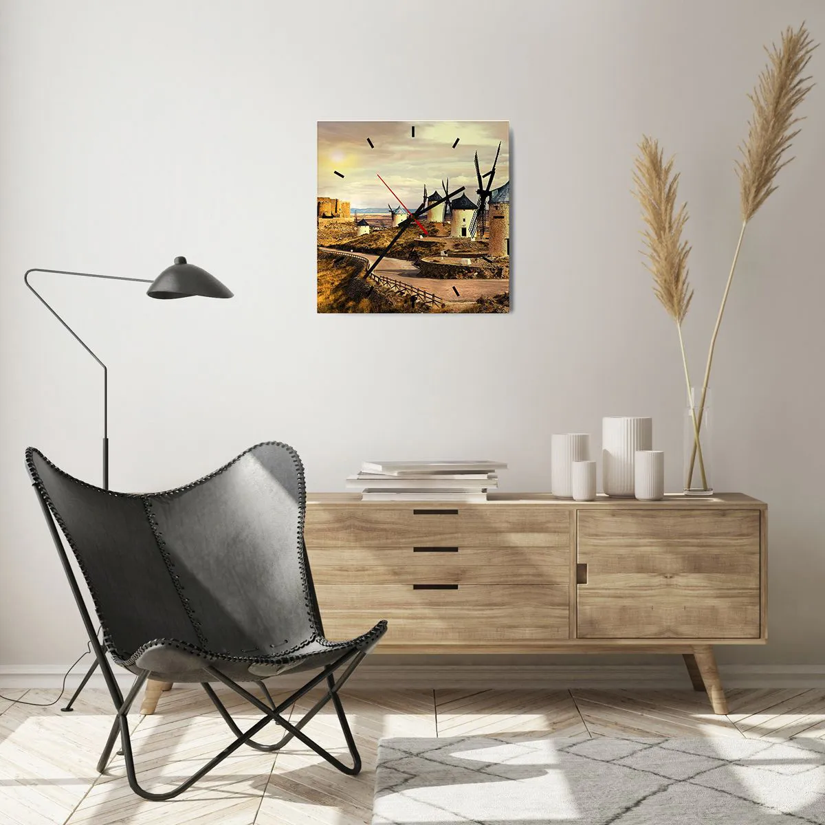 Vægur, Uret - Don Quixote er ved at dukke op - 40x40 cm