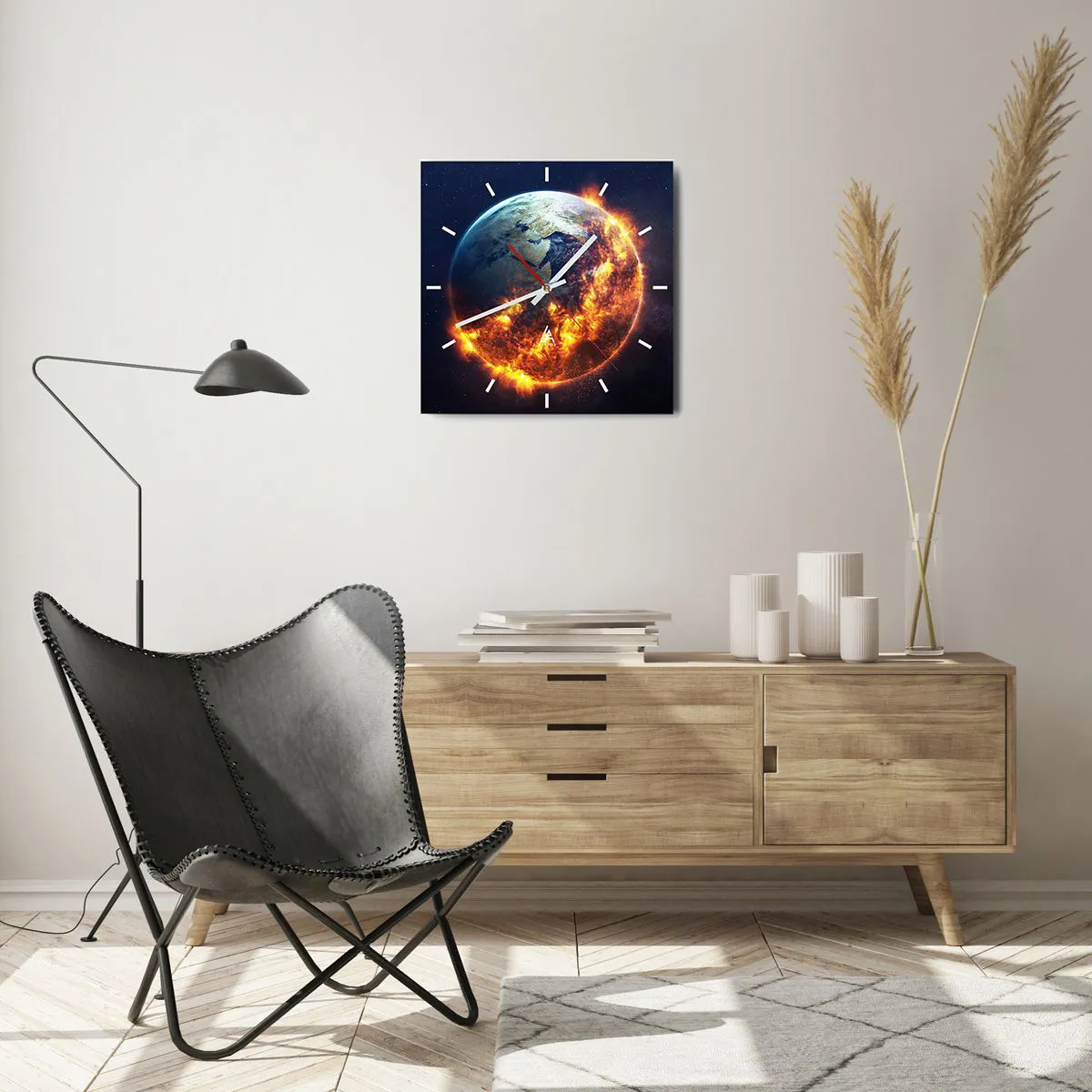 Ceas de perete - Ceas pe sticlă - Flacăra apocalipsei - 40x40 cm