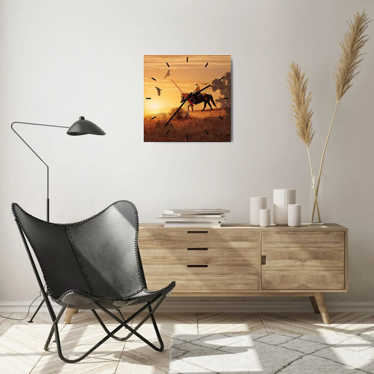 Relógio de parede - Relógio em vidro - Sozinho em toda a pradaria - 40x40 cm