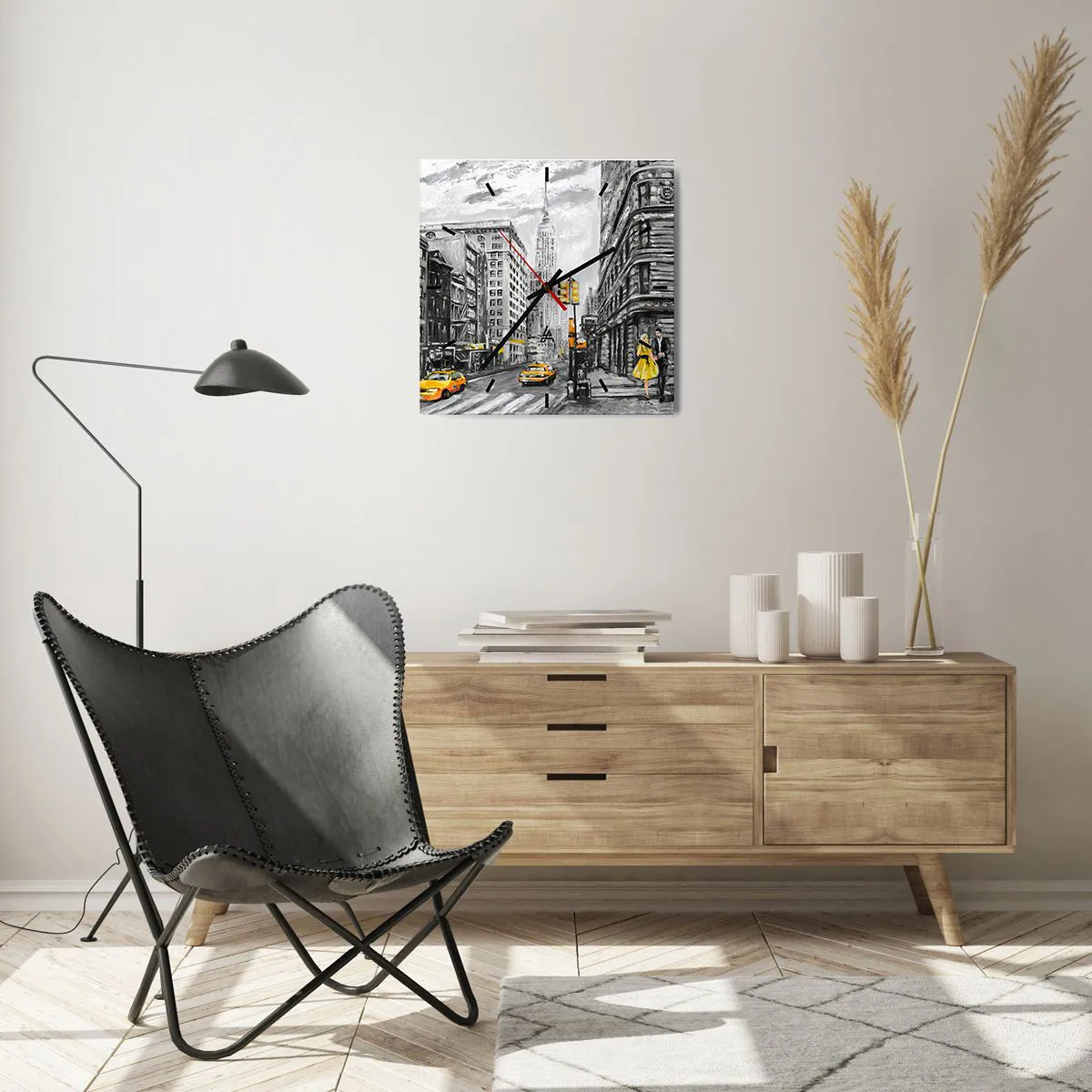 Väggklocka - Klocka på glas - New York berättelse - 40x40 cm