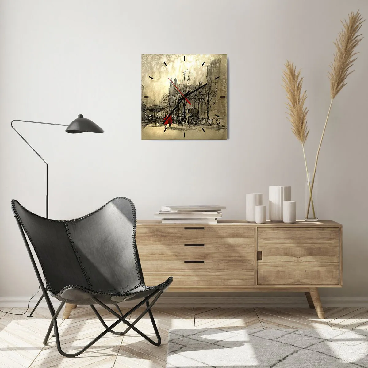 Zegar ścienny - Randka w londyńskiej mgle - 40x40 cm