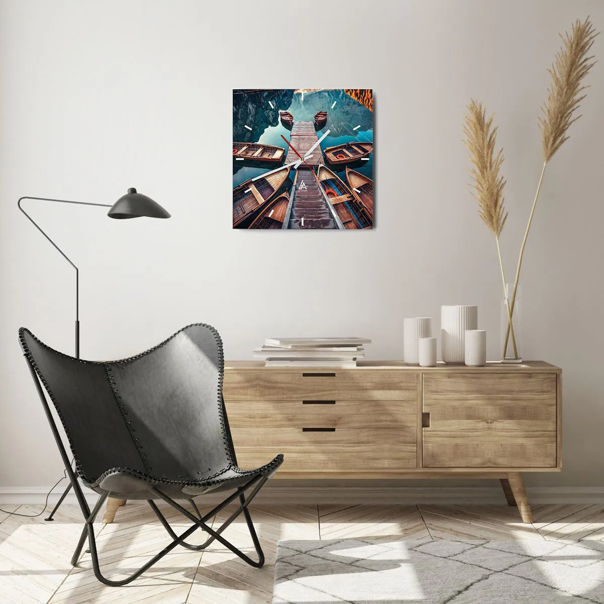 Wanduhr - Glasuhr - Ich warte am Yachthafen - 40x40 cm